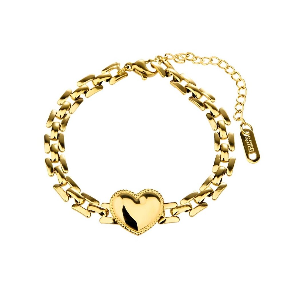 #087 "Heart" Bracelet, 18K Gold Plated Steel
